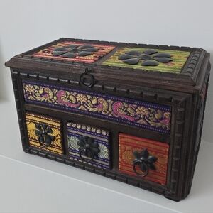 Jewelry wooden box boho carved